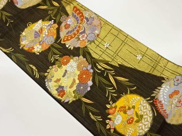 JAPANESE FUKURO OBI / WOVEN FLORAL PLANTS